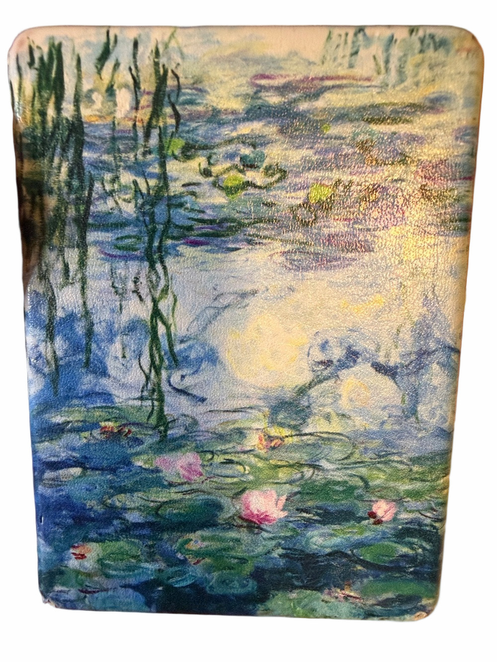 Water Lilies Pocket Mirror - Pastel Blue & Green with Pink Flowers